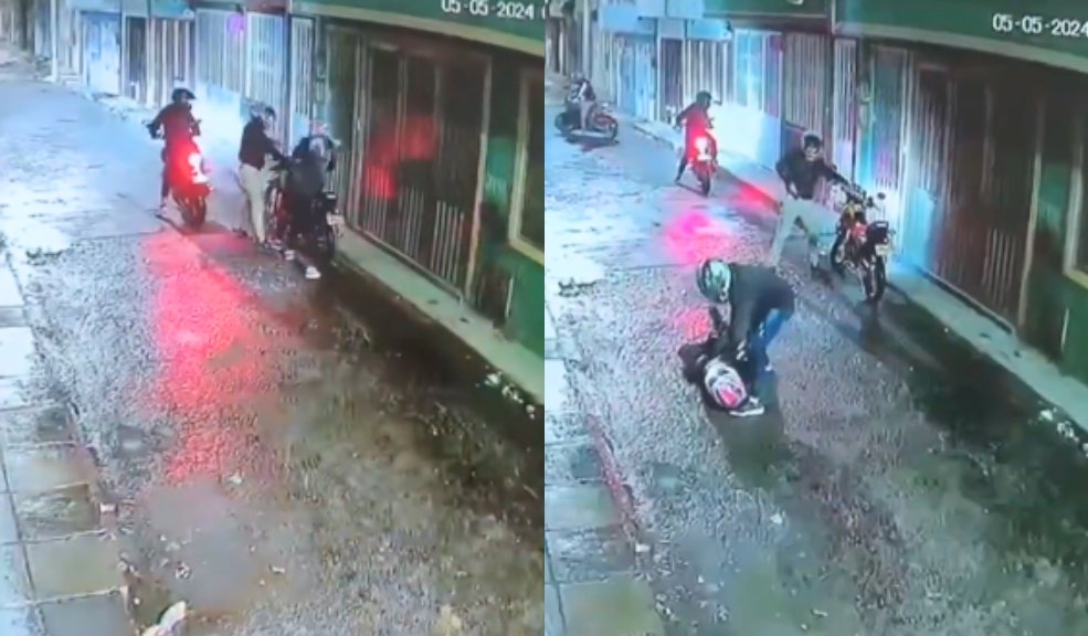 EN VIDEO: violento robo de motocicleta en Kennedy En un video quedó registrado el momento en el que cuatro delincuentes en moto abordan a una pareja que se encontraba llegando a su vivienda en Kennedy y los despojan violentamente de su vehículo.