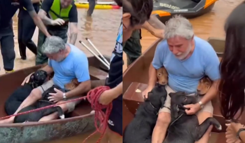 Hombre arriesgó su vida por sus 4 'perrijos' A pesar de que el hombre padece una enfermedad, insistió en ayudar a los rescatistas para salvar a sus 4 'perrijos' de la inundaciones en Brasil.