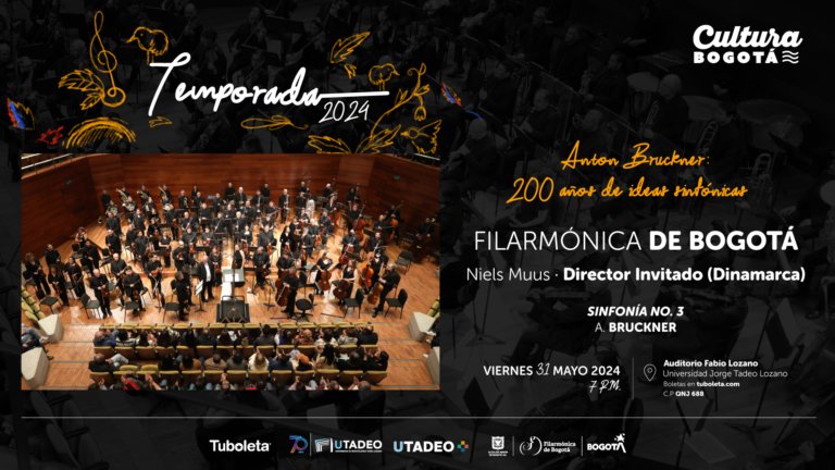 La Filarmónica de Bogotá le rinde homenaje al genio tardío de Bruckner Los conciertos se llevarán a cabo el viernes 31 de mayo a las 7:00 p.m. en el Auditorio Fabio Lozano de la Universidad Jorge Tadeo Lozano y el sábado 1 de junio a las 4:00 p.m. en el Auditorio León de Greiff.