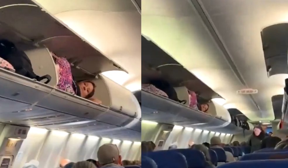 Mujer se escondió en un maletero de un avión y la escena quedó grabada en video Los viajeros que se disponían a abordar un vuelo de Southwest Airlines quedaron sorprendidos al ver a una mujer acostada dentro de un compartimento de equipaje superior.