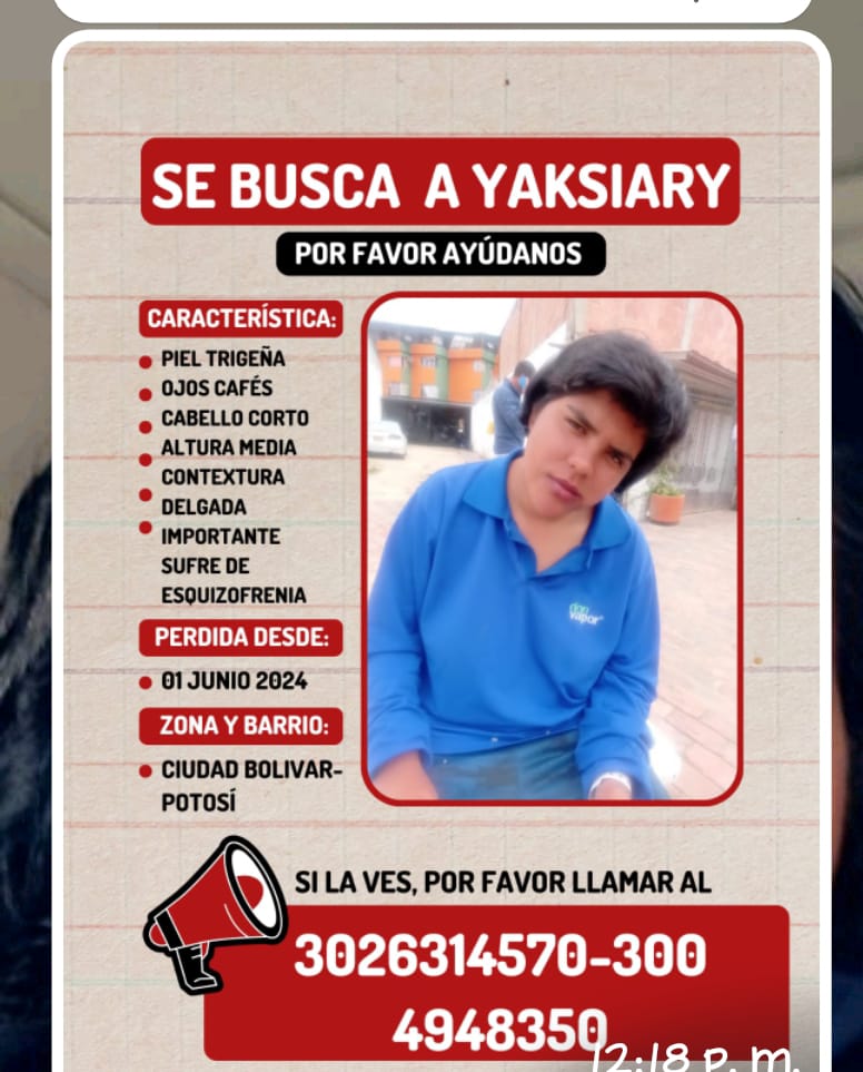 Ya son 13 días sin saber de Yaksiary Yaksiary, de 21 años, lleva 13 días desaparecida según denunció su familia. La joven fue vista por última vez saliendo de su casa, en el barrio Paraíso de Ciudad Bolívar.