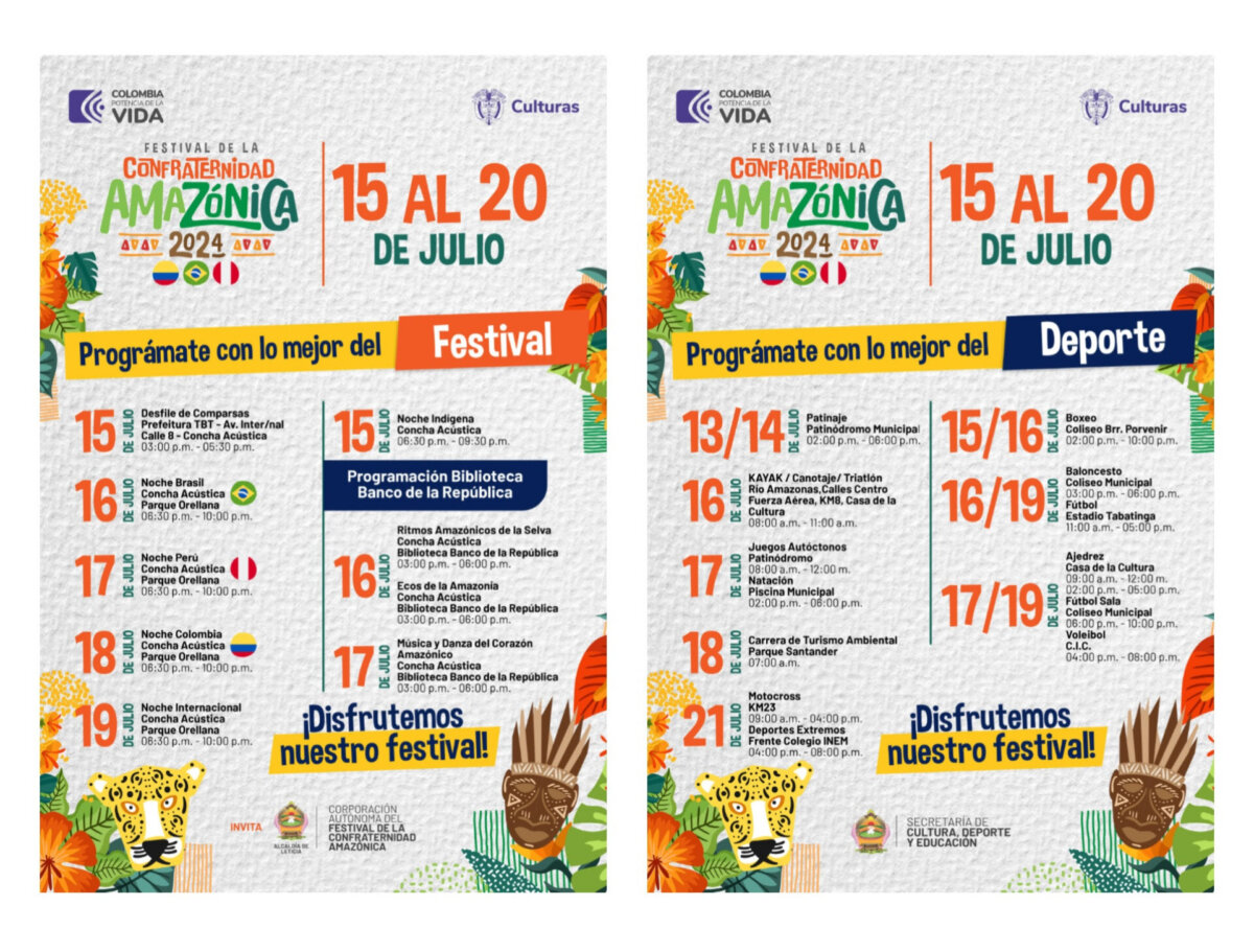 Leticia se prepara para una nueva edición del Festival de la Confraternidad Amazónica Se acerca la nueva edición del festival que reúne toda la esencia cultural de Brasil, Perú y Colombia en una sola ciudad: Leticia.