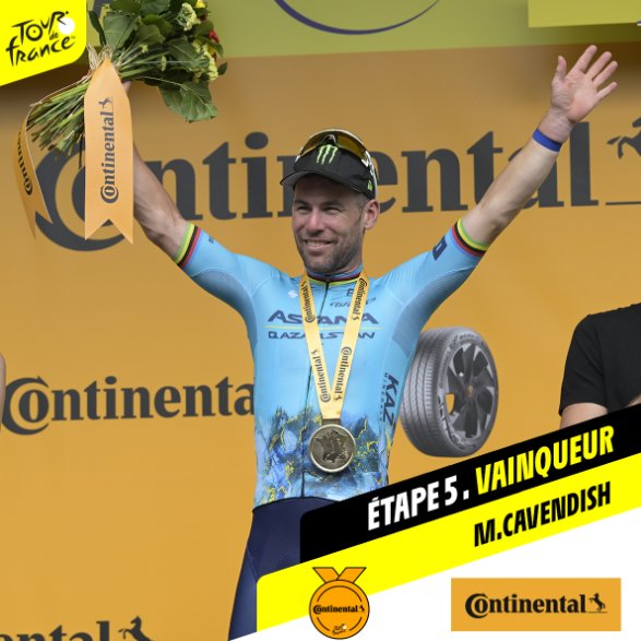 Mark Cavendish gana y es historia viva del Tour de Francia con récord El británico Mark Cavendish gano la quinta etapa del Tour de Francia y hace historia superando un récord.