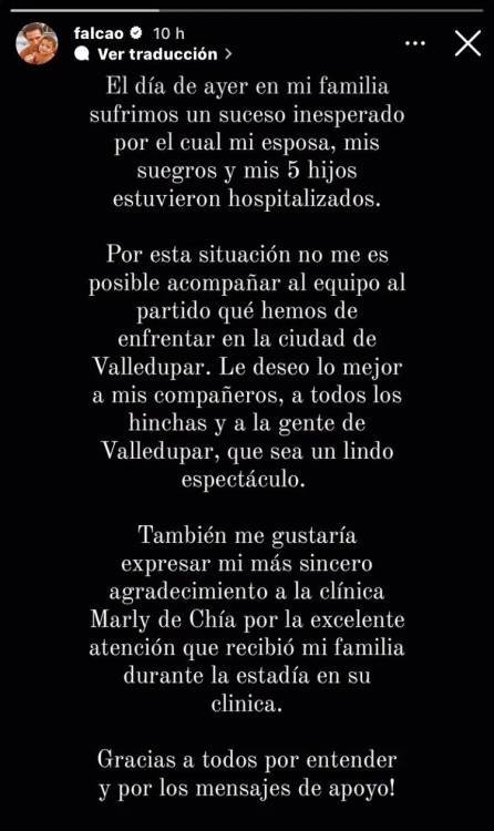 Lorelei Tarón detalló el angustiante momento que vivió con su familia Esposa de Falcao, sus hijos y sus suegros resultaron en el hospital por inhalación de monóxido de carbono.