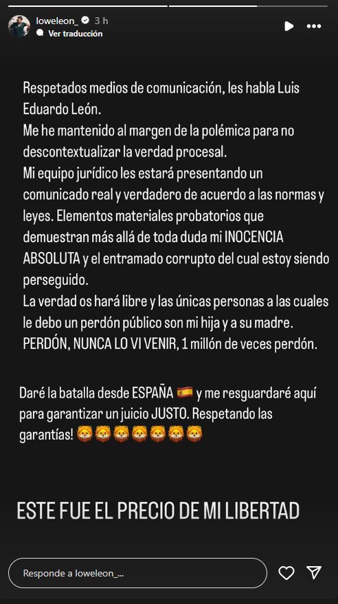 Lowe León rompe el silencio ante denuncia de maltrato de Liceth Córdoba: “Nunca lo vi venir” La polémica entre Liceth Córdoba y Lowe León continua, pues luego de que la mujer denunciara que habría sido víctima de violencia de género por parte de León, el artista respondió por medio de sus redes sociales asegurando que se mantendrá al margen de la situación para que sus abogados adelanten el proceso judicial.