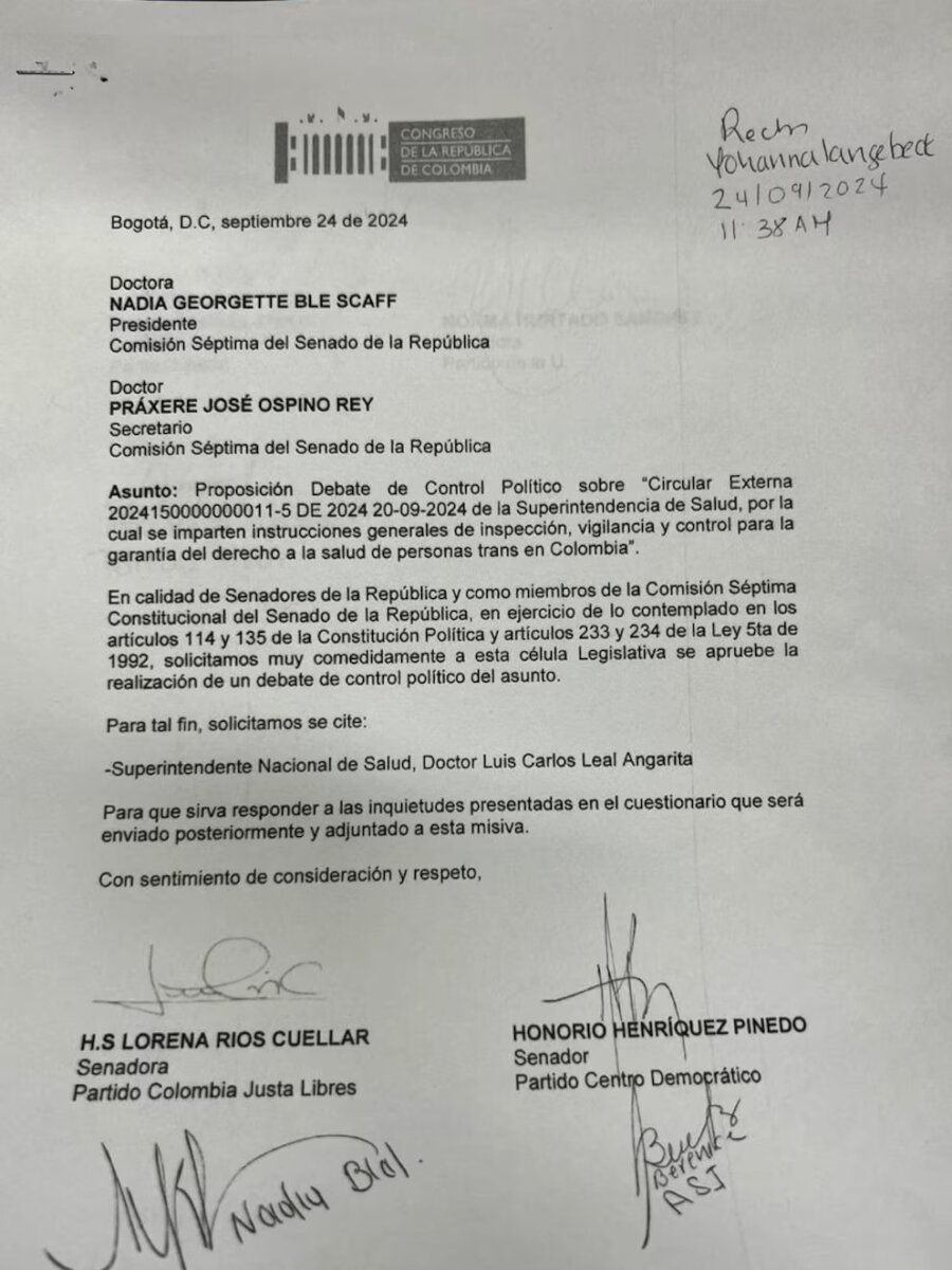 Superintendente de Salud fue citado a control político tras promover el cambio de sexo en niños trans a partir de los 3 años El debate surge debido a la polémica sobre los procedimientos de afirmación de género desde los tres años de edad, mencionados en la circular, lo que ha generado controversia en el ámbito político.