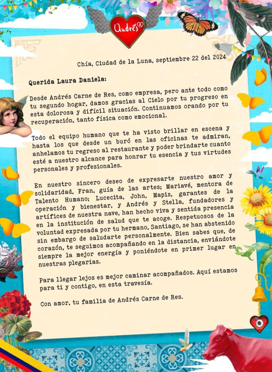 Andrés Carne de Res revela por qué no ha visto a Laura Villamil Hace algunos días, Laura Daniela Villamil, la bailarina del reconocido restaurante Andrés Carne de Res, apareció por primera vez en cámaras tras el accidente que sufrió. En una entrevista, la joven describió el difícil proceso que está atravesando, mencionando que vive "días largos" en medio de su recuperación.