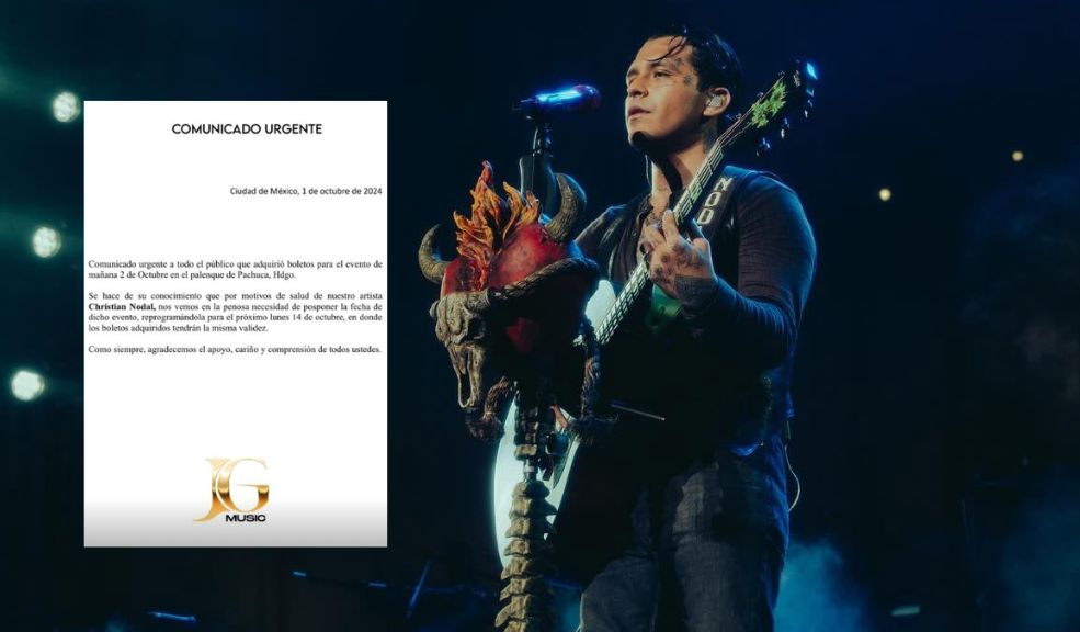 Christian Nodal fue hospitalizado de urgencia: esto se sabe de su estado de salud El cantante mexicano Christian Nodal generó preocupación entre sus seguidores al ser hospitalizado de urgencia la noche de este martes 1 de octubre. A través de un comunicado, se informó que su concierto programado para el 2 de octubre en Pachuca, Hidalgo, ha sido aplazado para el próximo lunes 14 de octubre debido a su estado de salud.