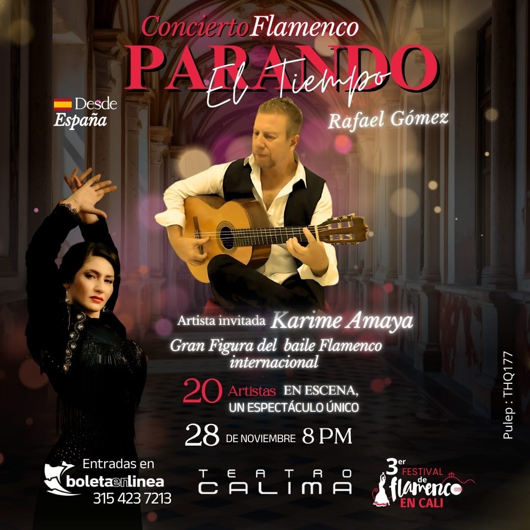 Homenaje a los grandes del flamenco: Rafael Gómez y Karime Amaya presentan 'Parando el Tiempo' en Bogotá ¡El flamenco llega a Colombia con todo su poder! El reconocido guitarrista andaluz, Rafael Gómez, trae su nuevo espectáculo 'Parando el Tiempo'.