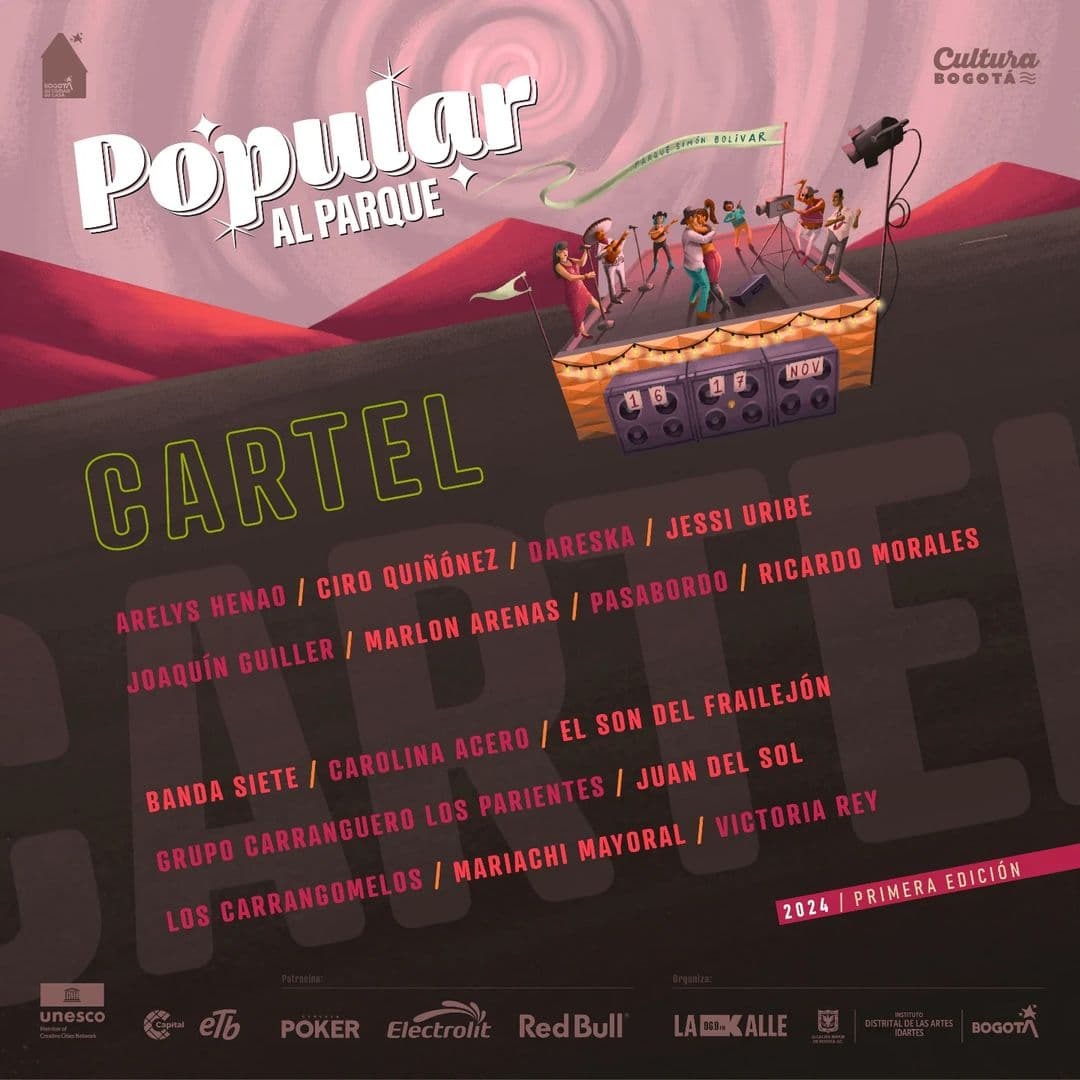 'Popular al Parque': El festival de música popular llega a Bogotá este fin de semana El Parque Metropolitano Simón Bolívar será el epicentro de la música popular este 16 y 17 de noviembre, con la celebración del I Festival Popular al Parque 2024.